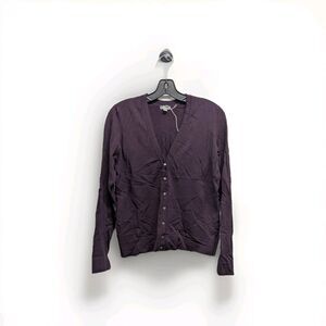 Ann Taylor Medium Dark Plum Purple Cardigan Sweater Preppy Old Money Business